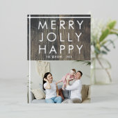 Rustieke vrolijke houten familie foto Kerstmis Folie Feestdagenkaart (Staand Voorkant)