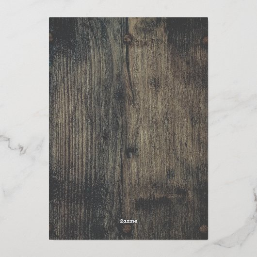 Rustieke vrolijke houten familie foto Kerstmis Folie Feestdagenkaart (Achterkant)