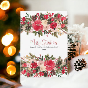 Rustieke vrolijke kerst bloemen waterverf feestdagenkaart