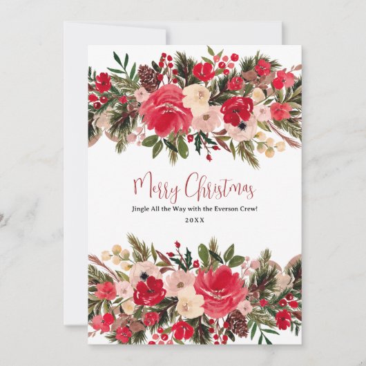 Rustieke vrolijke kerst bloemen waterverf feestdagenkaart (Voorkant)