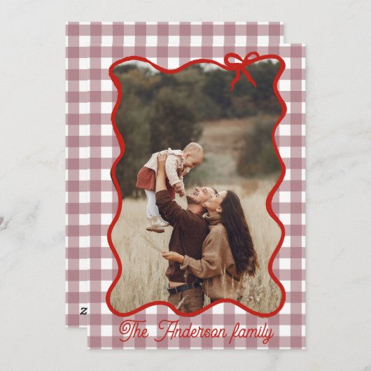 Rustieke vrolijke kerst Hand getrokken rode boog Feestdagenkaart (Voorkant / Achterkant)