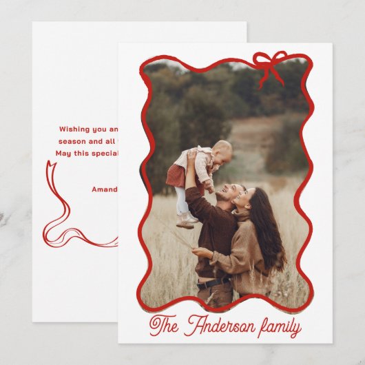 Rustieke vrolijke kerst Hand getrokken rode boog Feestdagenkaart (Voorkant / Achterkant)