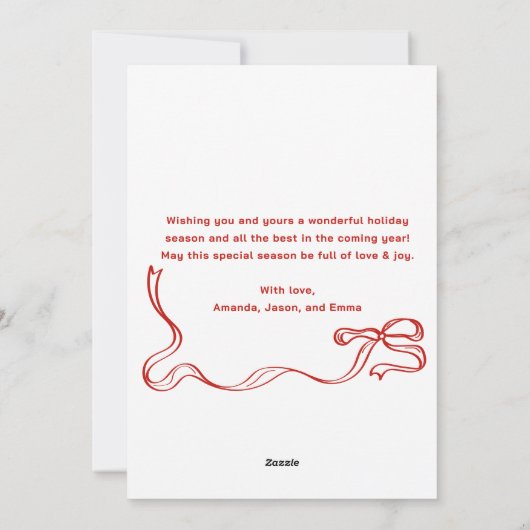 Rustieke vrolijke kerst Hand getrokken rode boog Feestdagenkaart (Achterkant)