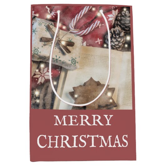 Rustieke vrolijke kerst middelgrote cadeautas (Voorkant)