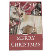 Rustieke vrolijke kerst middelgrote cadeautas (Achterkant)
