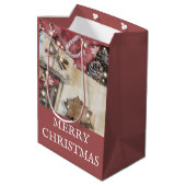 Rustieke vrolijke kerst middelgrote cadeautas (Achterkant Gekanteld)