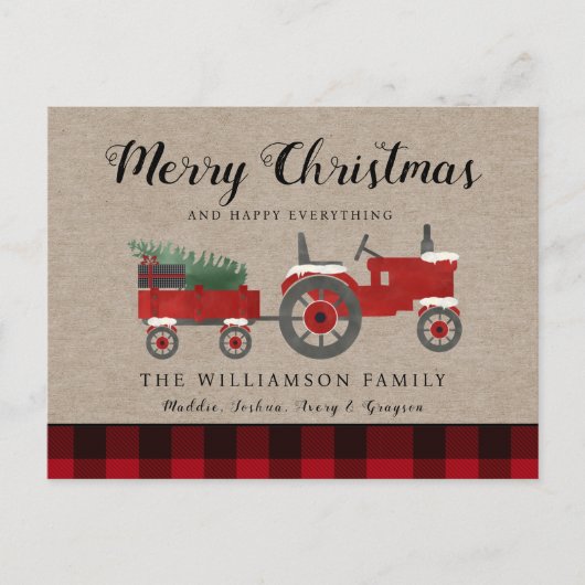 Rustieke vrolijke kerst rode plaid vakantie briefkaart (Voorkant)