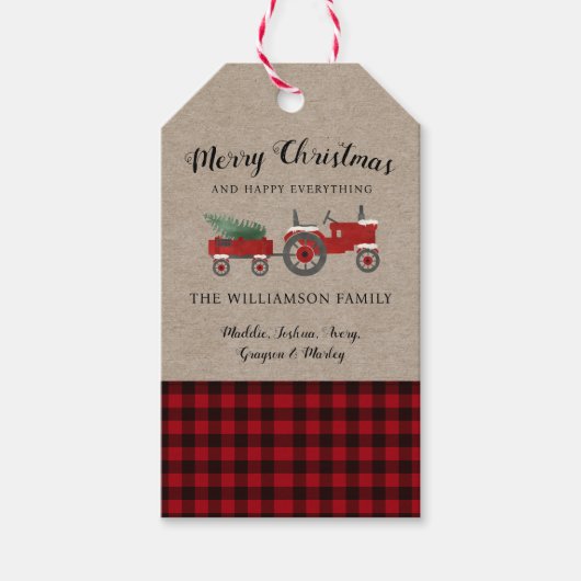 Rustieke vrolijke kerst rode plaid vakantie cadeaulabel (Voorkant)