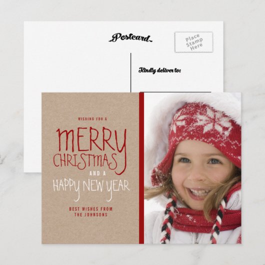 RUSTIEKE VROLIJKE KERST | VAKANTIE FOTO BRIEFKAART (Voorkant / Achterkant)