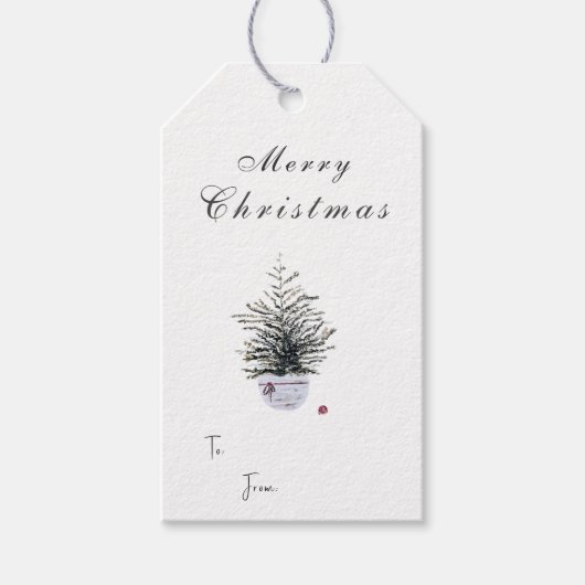Rustieke Vrolijke Kerst Waterverf Tree Vakantie Cadeaulabel (Voorkant)