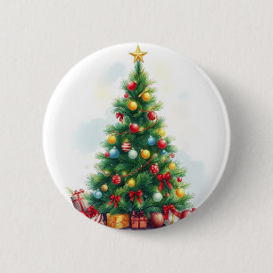 Rustieke  vrolijke kerstbal vakantieseizoen ronde button 5,7 cm