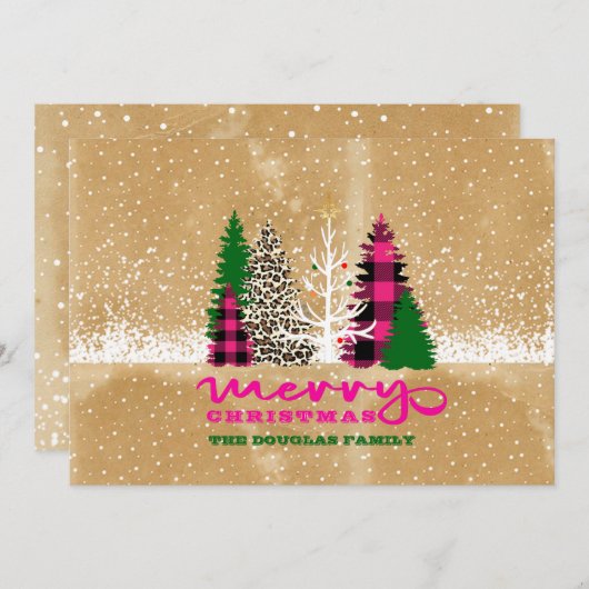 Rustieke vrolijke kerstboom scène feestdagenkaart (Voorkant / Achterkant)