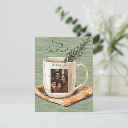 Rustieke Vrolijke Kerstfoto Mok Flat Holiday Kaart (Staand voorkant)