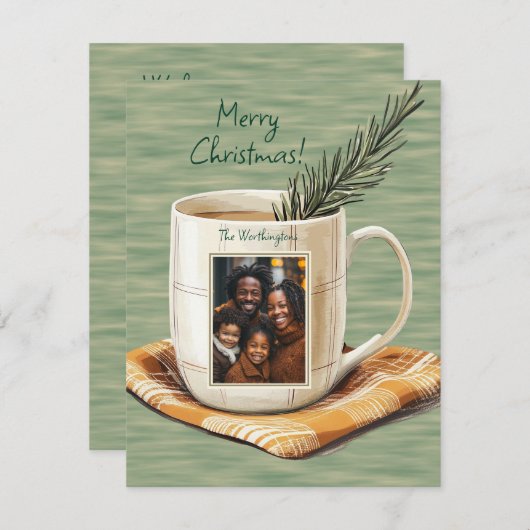 Rustieke Vrolijke Kerstfoto Mok Flat Holiday Kaart (Voorkant / Achterkant)