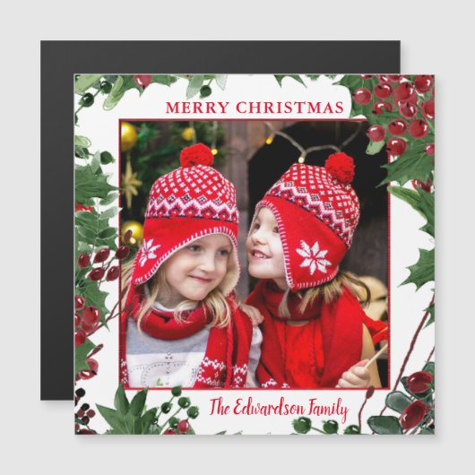 Rustieke Vrolijke Kerstmis foto magnetische kaart (Voorkant / Achterkant)