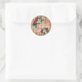 Rustieke Vrolijke Kerstmis Poinsettia Floral Ronde Sticker (Tas)
