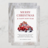 Rustieke Vrolijke Kerstmis Rode Vrachtwagen Feestdagenkaart (Voorkant / Achterkant)