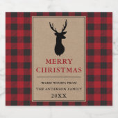 Rustieke Vrolijke Kerstmis Rood Plaid Kraft Likeurfles Etiket (Enkel label)
