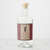 Rustieke Vrolijke Kerstmis Rood Plaid Kraft Likeurfles Etiket (Voorkant)