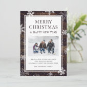 Rustieke Vrolijke Kerstmis Sneeuwvlok Foto Feestdagenkaart (Staand voorkant)