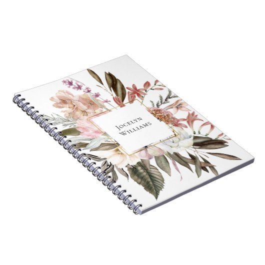 Rustieke Vrouwelijke Bloemen met Naam Notitieboek (Rechterzijde)