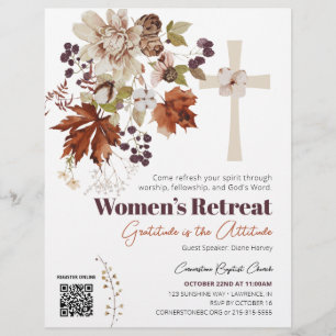 Rustieke Vrouwelijke Kerk Retreat Herfst Bloemstuk Flyer