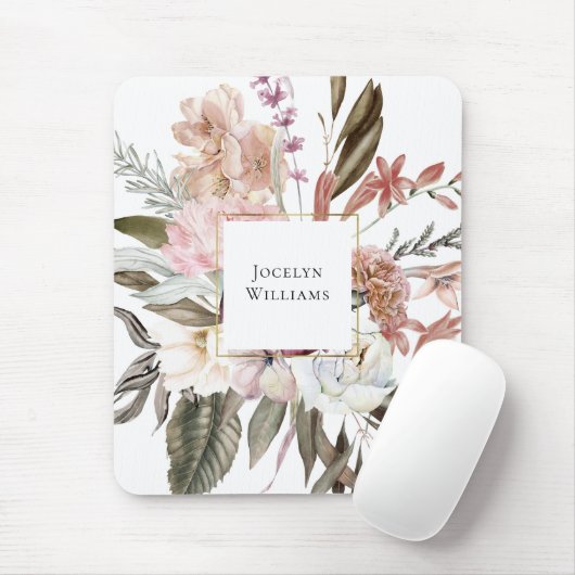 Rustieke Vrouwelijke Waterverf Wildbloemen Floral Muismat (Met muis)