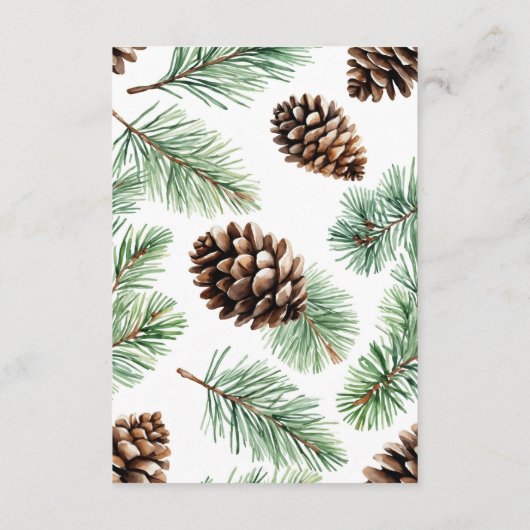 Rustieke vuisttakken dennenappel bruiloft details informatiekaartje (Achterkant)