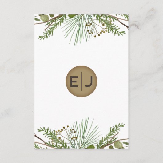 Rustieke vuisttakken dennenappel bruiloft details informatiekaartje (Achterkant)