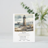 Rustieke Vuurtoren aan de Kust Strand RSVP Kaart (Staand voorkant)