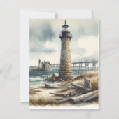 Rustieke Vuurtoren aan de Kust Strand RSVP Kaart (Achterkant)