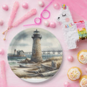 Rustieke Vuurtoren Kust Bruiloft Aan Zee Strand Papieren Bordje (Feest)
