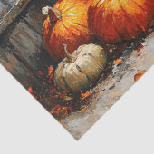 Rustieke wagen met pompoenen en zonnebloemen tissuepapier (Detail)