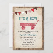 Rustieke  Wagon Boy Baby shower Invitation Kaart (Voorkant)