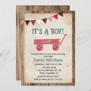 Rustieke Wagon Boy Baby shower Invitation Kaart