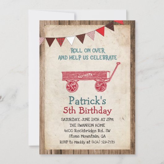Rustieke  Wagon Boy Verjaardagsuitnodiging Kaart (Voorkant)