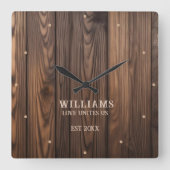 Rustieke Wallnut Wood Brown gepersonaliseerd Vierkante Klok (Voorkant)