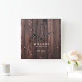 Rustieke Wallnut Wood Brown gepersonaliseerd Vierkante Klok (Huis)