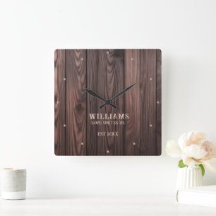 Rustieke Wallnut Wood Brown gepersonaliseerd Vierkante Klok