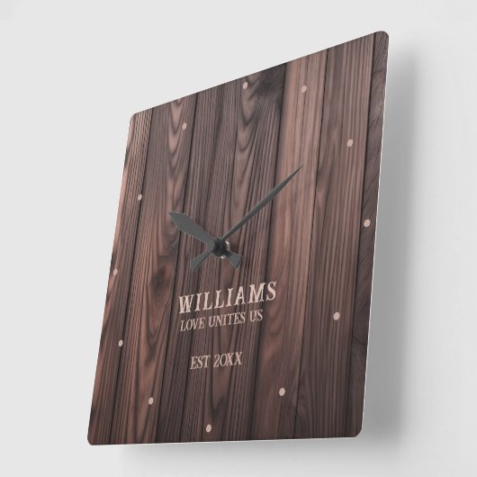 Rustieke Wallnut Wood Brown gepersonaliseerd Vierkante Klok (Hoek)