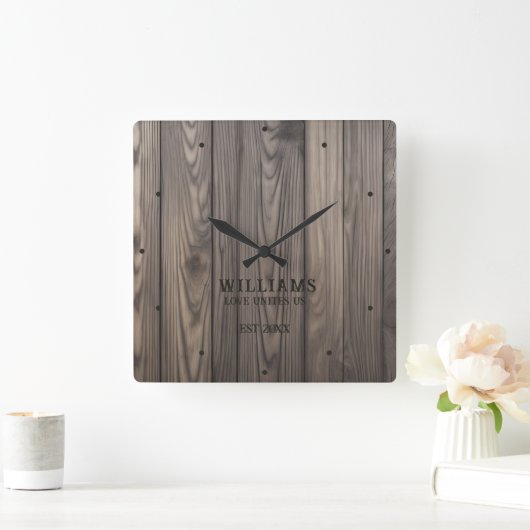 Rustieke Wallnut Wood Brown gepersonaliseerd Vierkante Klok (Huis)