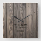 Rustieke Wallnut Wood Brown gepersonaliseerd Vierkante Klok (Voorkant)