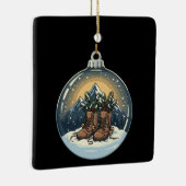 Rustieke wandelschoenen Mountain Scene Kerstmis Keramisch Ornament (Rechts)