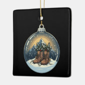 Rustieke wandelschoenen Mountain Scene Kerstmis Keramisch Ornament (Links)