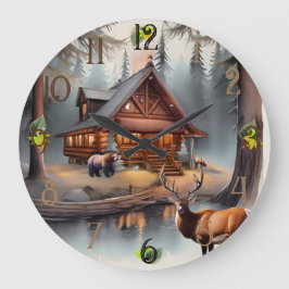 Rustieke Warm Waterverf Log Cabin Grote Klok