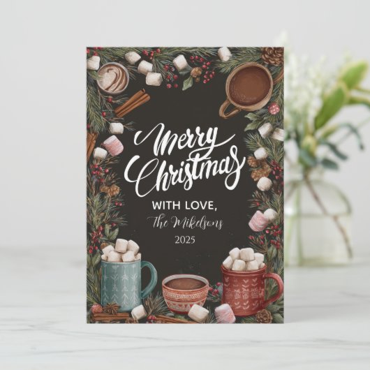 Rustieke warme chocolademelk Kerstmis Feestdagenkaart (Staand voorkant)