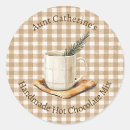 Rustieke Warme Chocolademix Kerst Bruine Gingham Ronde Sticker