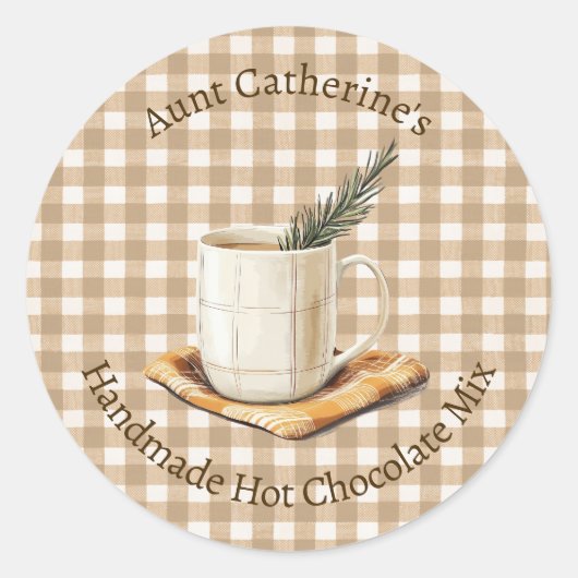 Rustieke Warme Chocolademix Kerst Bruine Gingham Ronde Sticker (Voorkant)