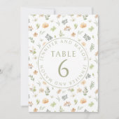 Rustieke warme wilde bloemen huwelijks tafel numme kaart (Voorkant)