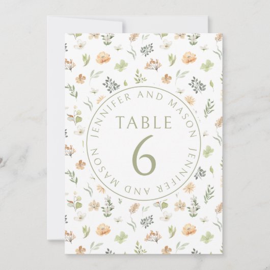 Rustieke warme wilde bloemen huwelijks tafel numme kaart (Voorkant)